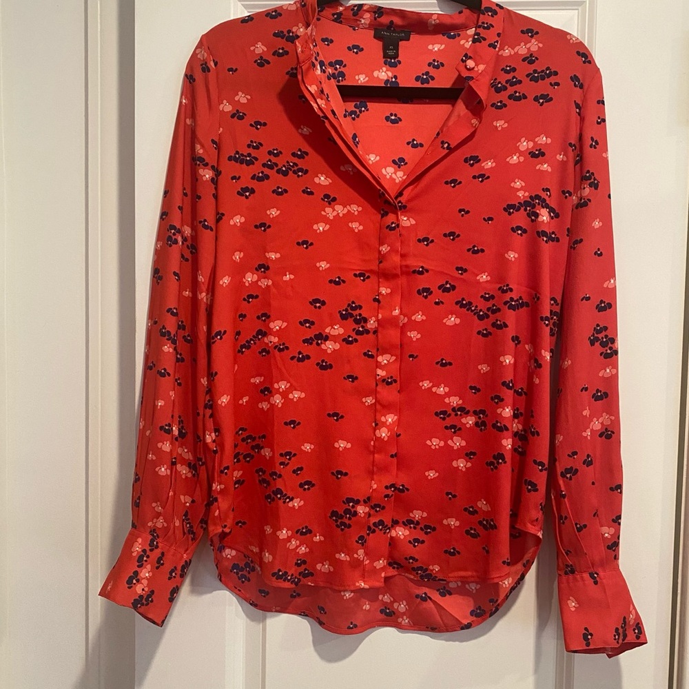 Pink Button Down with Navy and White Flowers